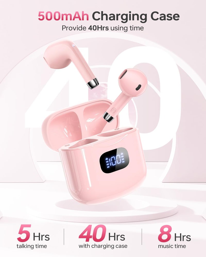 KTGEE Wireless Earbuds Bluetooth 5.3 Headphones, 40Hrs Playback Stereo Ear Buds with LED Display Charging Case IPX7 Waterproof in-Ear Earphones with Mic for Phone Tablet Laptop Sports, Pink - Image 5